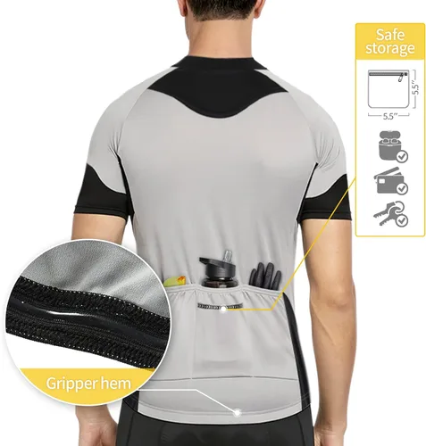 Miniatura 10 de BERGRISAR Camisetas básicas de ciclismo para hombre, manga corta, bolsillos con cremallera
