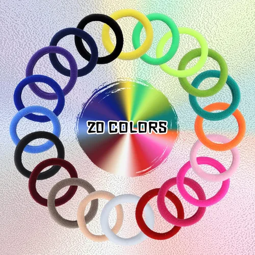 Miniatura 3 de Lawie Paquete de 200 bandas elásticas de tela de rizo de tejido grueso y colorido para coleta de cabello fino y rizado