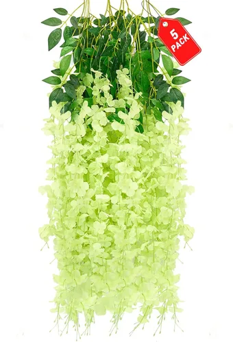Miniatura 41 de Paquete de 12 flores colgantes de glicina rosa, flores colgantes falsas de 3.44 pies, guirnalda de glicina artificial para decoración de boda, telón