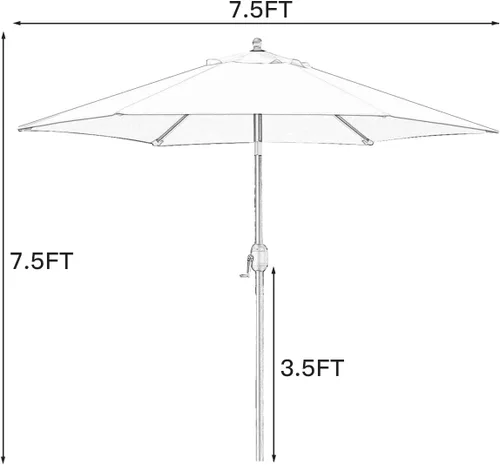 Miniatura 7 de Sunnyglade - Sombrilla para patio, 7.5 pies, con botón de inclinación, manivela, 6 varillas Verde hierba