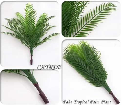 Miniatura 4 de CATTREE Planta artificial de palmera, plantas tropicales falsas con hojas de plástico de vegetación sintética, arbustos de helecho boston bushe