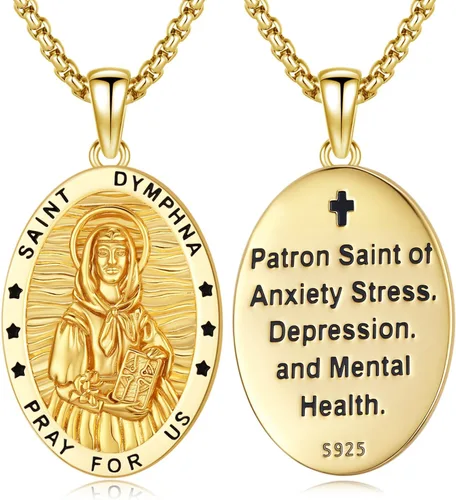Miniatura 687 de Collar con colgante de plata de ley 925 con medalla de San Patrón, joyería religiosa para hombres y mujeres, con cadena de acero inoxidable 316L