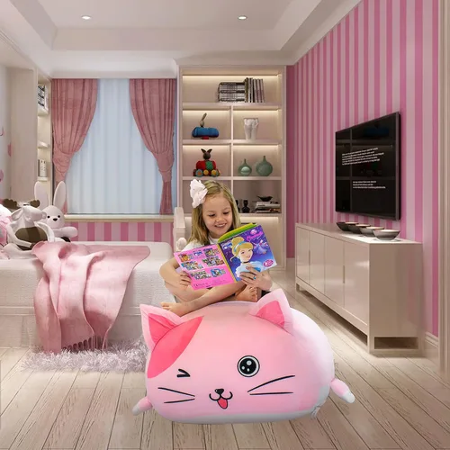 Miniatura 2 de Anzitinlan Lindo puf de gato para niños, puf de almacenamiento de animales de peluche rosa para decoración de habitación de niñas
