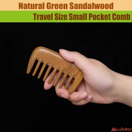 Miniatura 7 de Peine de madera, peine de madera de dientes anchos para mujeres, masaje y distribución de aceites para el cuero cabelludo, sándalo verde No