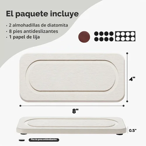 Miniatura 2 de Paquete de 2 bandejas de fregadero de piedra de diatomita, tapete de grifo absorbente de agua para encimera de cocina y baño, jabonera decorativa