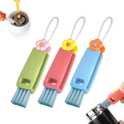 Juego de cepillos de limpieza 3 en 1 para tapa de taza, cepillo multifuncional de limpieza de botellas, limpiador de huecos de tapa de taza de Mezcla