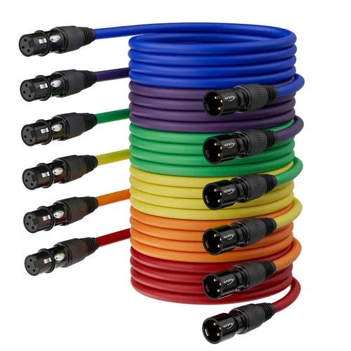 Miniatura 10 de Cables XLR, macho a hembra de 10 pies, chapado en oro, 3 pines, cable de micrófono codificado por color, paquete de 2
