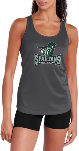 Miniatura 69 de Camiseta deportiva sin mangas oficial de la NCAA Collegiate para mujer, con espalda cruzada, logotipo primario, colección carbón