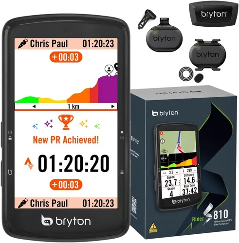 Bryton Rider S810 Ordenador GPS para Bicicleta/Ciclismo con Pantalla Táctil a Color de 3.5 Pulgadas, Vida de Batería de 50H, Mapas Offline y