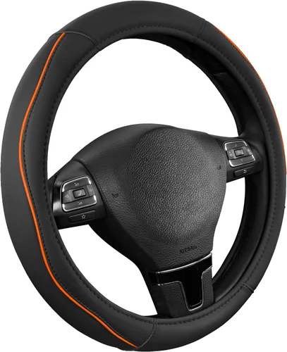 Miniatura 8 de Road Comforts Funda de cuero para volante con ribete decorativo y ribetes, diseño antideslizante y transpirable, se adapta a volantes redondos