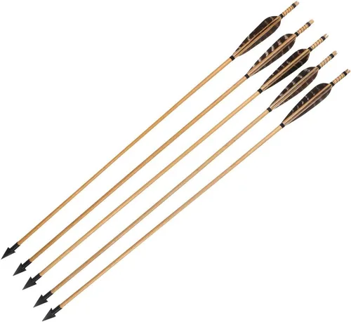 Miniatura 5 de TOPARCHERY Flechas de madera de tiro con arco, 32 pulgadas, práctica de caza, flecha de objetivo de 5 pulgadas, plumas de pavo Fletching recurve