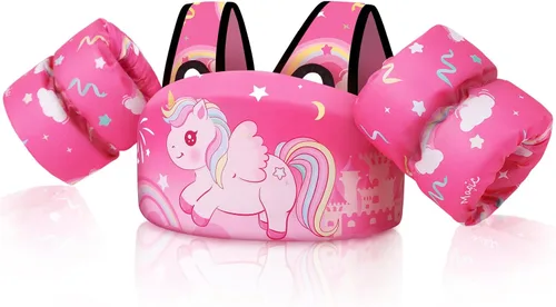 Miniatura 7 de Flotadores de natación para niños de 22 a 66 libras para niños y niñas, chaleco flotador de natación para bebé para piscina con arnés de hombro