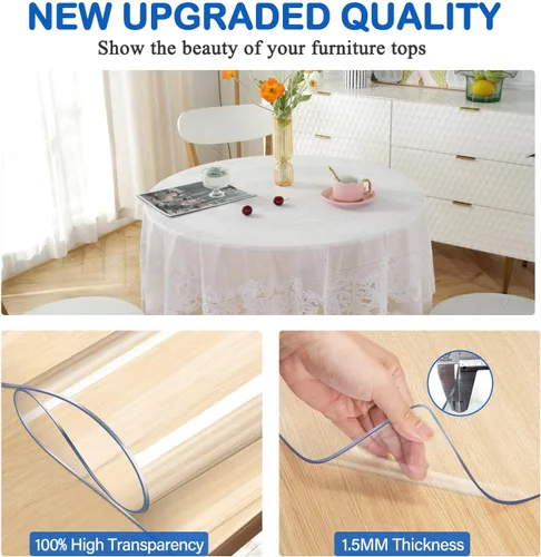 Miniatura 9 de 16 x 48 Pulgadas Protector de Mesa Transparente Grande de Vinilo de Plástico, Mantel de PVC Rectángulo, Cubierta Impermeable y Lavable para Mesa