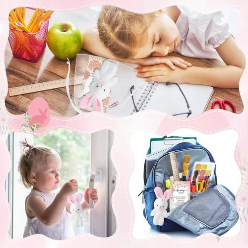 Miniatura 6 de Fuutreo 24 juegos de conejito de peluche para decoración de regalo, mini conejito de peluche con tarjetas de abrazo de agradecimiento, bolsas