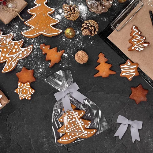 Miniatura 5 de Meseey 50 lazos de grogrén de 3 pulgadas, color gris plateado, preatados, para bolsas de golosinas, cesta de envoltura de regalo, boda, baby shower