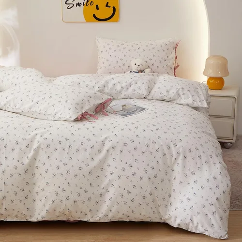 Miniatura 13 de HighBuy Juego de funda de edredón vintage con volantes y estampado de rayas francesas, 100% algodón con cierre de cremallera, juego de ropa de cama