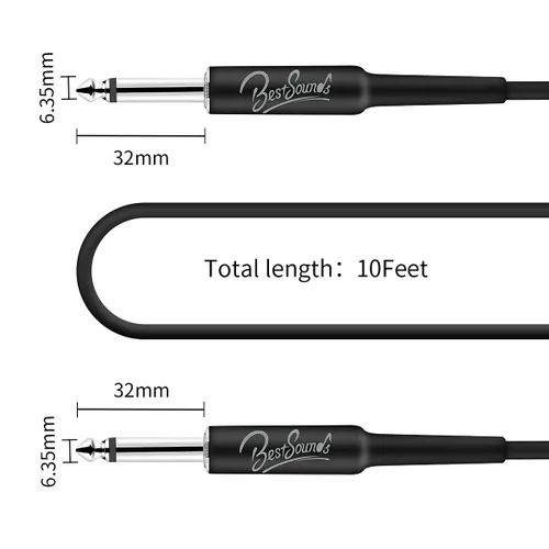 Miniatura 5 de BestSounds Cable de guitarra eléctrica de 10 pies, cable de instrumento para bajo, guitarra, amplificador de bajo, amplificador de bajo, cable
