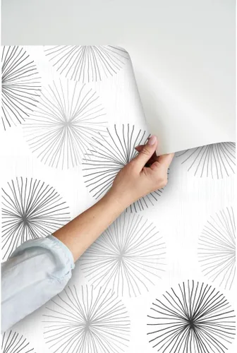 Miniatura 3 de Peel & Stick Wallpaper Swatch - Dandelions Grayscale Dandelion Greyscale Mid Century Modern Minimalist Mod Circle Snowflake Round Custom Removable
