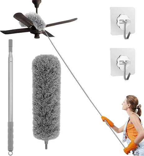 Miniatura 9 de Plumero de microfibra curvada retráctil lavable, plumero de microfibra con poste de extensión, plumero de plumas de microfibra, reutilizable