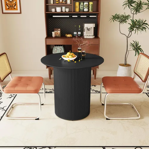 Miniatura 10 de AVZEAR Mesa de comedor redonda de 31.5 pulgadas para 2 personas, mesa de comedor de cocina pequeña con base de madera acanalada, mesas de comedor