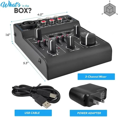Miniatura 7 de Pyle - Mezclador de audio Bluetooth de 3 canales - Controlador de sonido DJ con tarjeta de sonido USB para grabación en PC - XLR - Conector