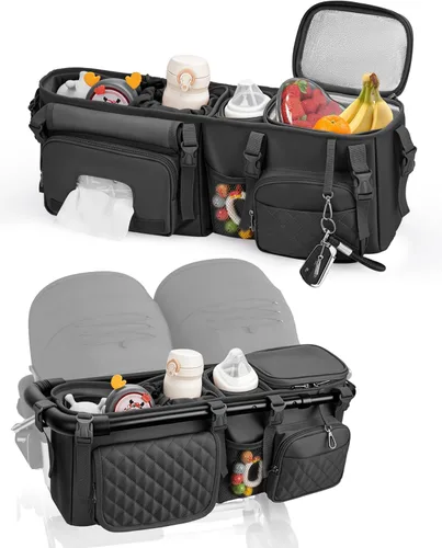 kcross Bolsa organizadora de cochecito doble para Bob Duallie y Baby Jogger City Mini Gt2, organizador de cochecito doble con soporte para tazas,
