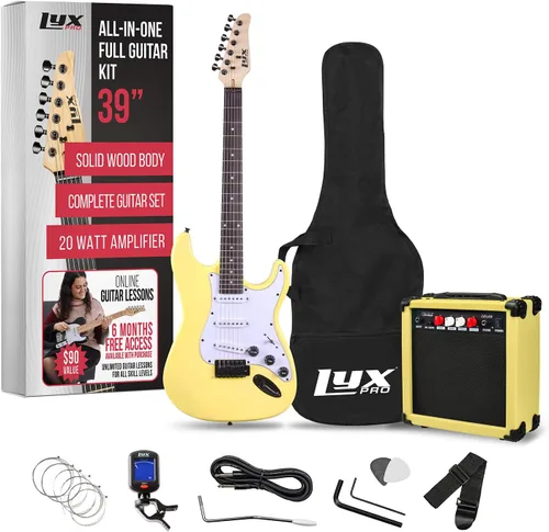 Miniatura 11 de LyxPro Kit completo de guitarra eléctrica de 39 pulgadas para principiantes, tamaño completo con amplificador de 20 W, el paquete incluye todos