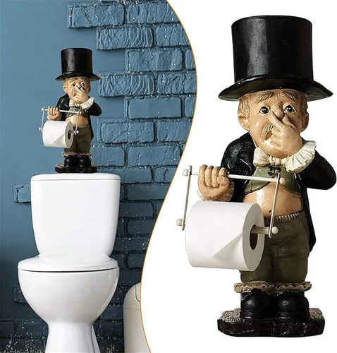 Miniatura 3 de Mayordomo de inodoro, dispensador de papel higiénico, estatua divertida estatua de mayordomo para el hogar, baño, cocina, montaje en pared, papel