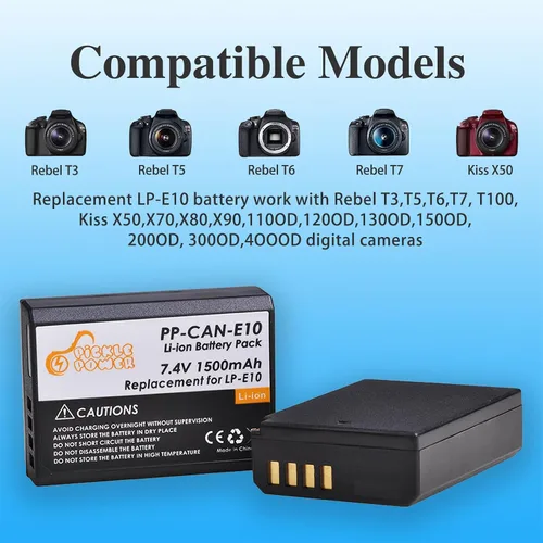 Miniatura 2 de Pickle Power LP-E10 Batería de 2 paquetes y Cargador Dual LED para Canon EOS Rebel T7 T6 T5 T3 T100, EOS 2000D, 3000D, 4000D, 1200D 1100D 1300D