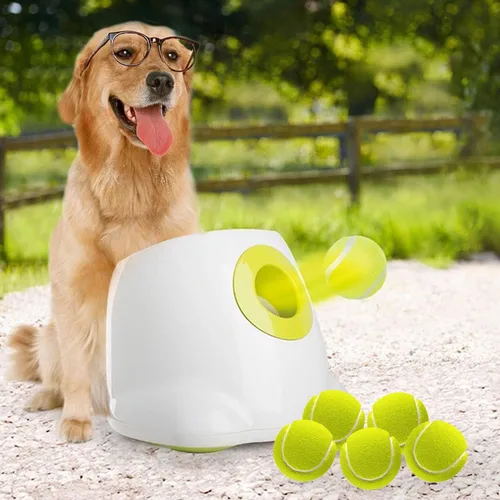 ALL FOR PAWS Lanzador automático de pelotas para perros medianos a grandes, lanzador interactivo de pelotas de tenis, juguete recargable para perros