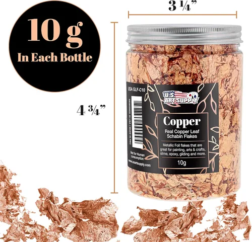Miniatura 3 de U.S. Art Supply Schabin - Copos dorados de lámina metálica (paquete de 3), botellas de cobre de imitación de 0.45 oz (10 g), copos de hoja de metal