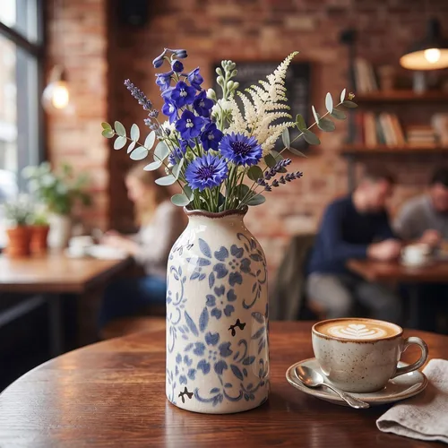 Miniatura 6 de Jarrón azul de cerámica china para decoración de mesa de mesa azul y blanca de porcelana azul y blanca