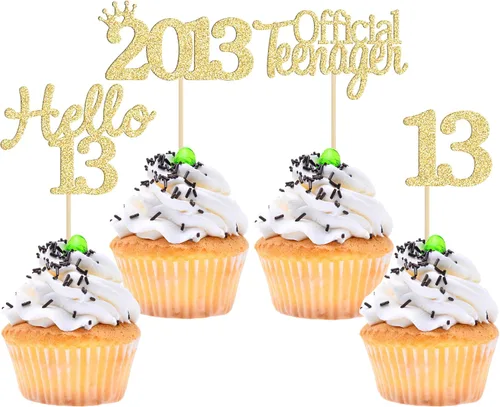 Miniatura 63 de Gyufise Paquete de 24 adornos negros para cupcakes de 10.º cumpleaños con purpurina negra 10 Ten Hello 10 Dights dobles desde 2015 para decoraciones