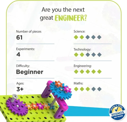 Miniatura 2 de Thames & Kosmos Kids First: Kit de experimento STEM de introducción a engranajes para mayores de 3 años Construye 4 modelos, aprende sobre