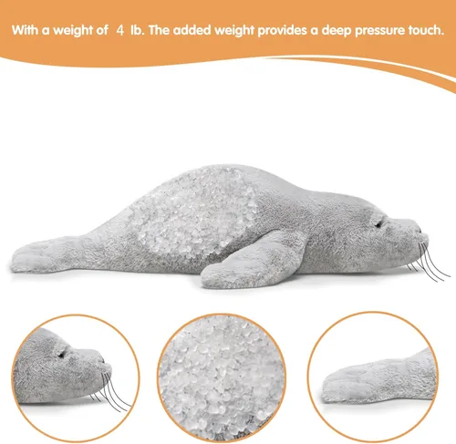 Miniatura 2 de CSVBTRF Animales de peluche con peso, 2 libras, 23 pulgadas, regalo de peluche de foca para niños - Animales de peluche de foca gris para abrazar