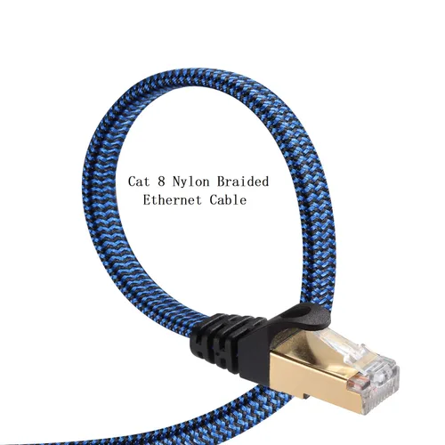 Miniatura 9 de Cable Ethernet Cat 8 DanYee, 3 pies, de nailon trenzado, alta velocidad, RJ45, 2000 MHz, negro