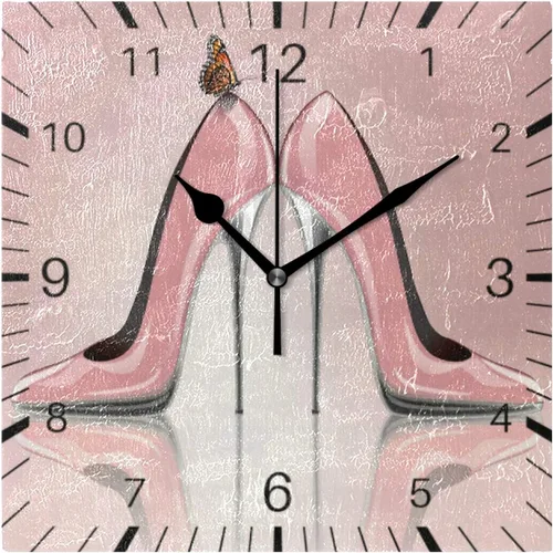 ALAZA Zapatos de tacón alto de mariposa de 7.9 pulgadas, reloj de pared cuadrado, funciona con pilas, sin tictac, cuarzo silencioso para cocina,