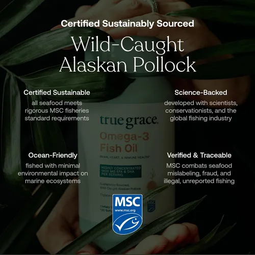 Miniatura 4 de True Grace Aceite de pescado Omega-3 - 120 cápsulas blandas - 1400 mg de EPA + DHA - Salud cerebral, cardíaca, articular e inmunológica - Orgánico