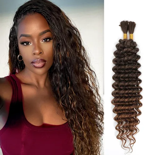 Miniatura 32 de Mezcla de cabello humano trenzado sintético bohemio para trenzar, 16 pulgadas de onda profunda a granel para trenzas bohemias, 2 piezas de cabello 1b