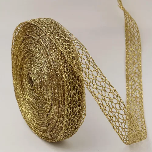 Ribete de Encaje Dorado Cinta de Ganchillo Vintage Artesanía Encaje Dorado para Costura, Envoltura de Paquetes de Regalo, Decoración de Boda