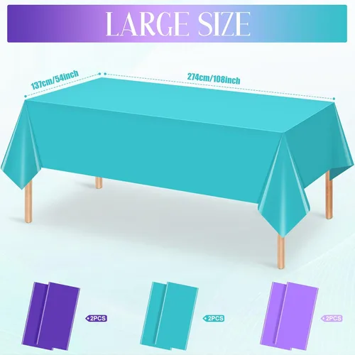 Miniatura 2 de Paquete de 6 manteles de sirena, manteles de princesa azules y morados, fundas rectangulares de plástico desechables de sirena para cumpleaños