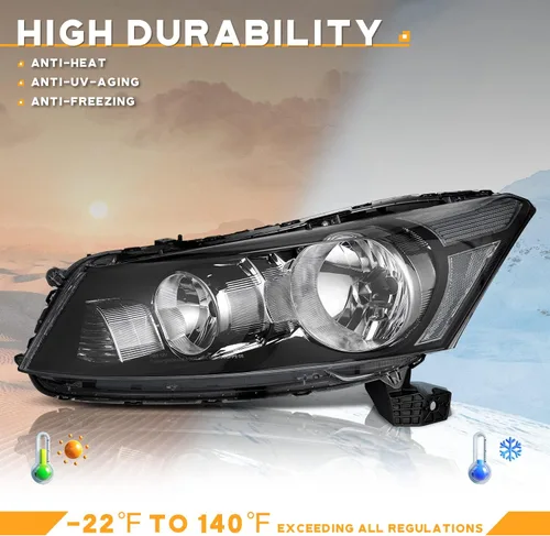 Miniatura 7 de WEELMOTO Faro delantero para Honda Accord 4Dr Sedan 2008-2012, repuesto para ensamblaje de faros delanteros Honda Accord 08-12, carcasa negra