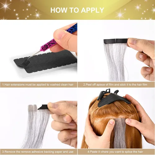 Miniatura 6 de EHDIS Pestañas de cinta de extensión de cabello, 6 hojas de cinta de repuesto de doble cara, cintas adhesivas de extensión de cabello