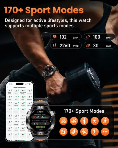 Miniatura 7 de Reloj inteligente militar con GPS para hombre con llamada Bluetooth, AMOLED de 1.43 pulgadas, batería de 730 mAh/linterna, 3 ATM impermeable, más