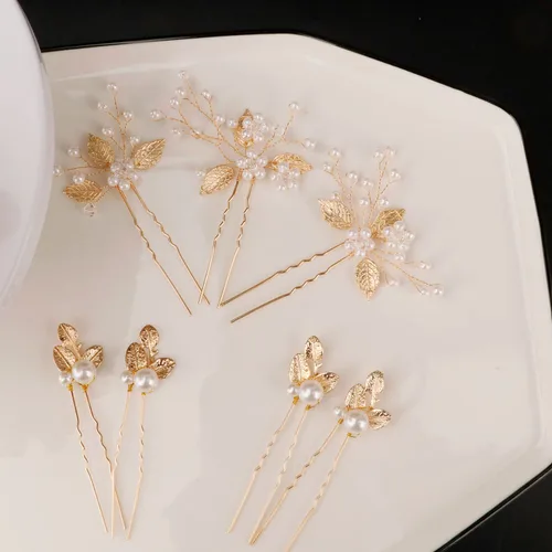 Miniatura 3 de 7 horquillas para el cabello de boda, hoja dorada, tocado de novia, perlas, accesorios para el cabello, accesorios para el cabello, accesorios
