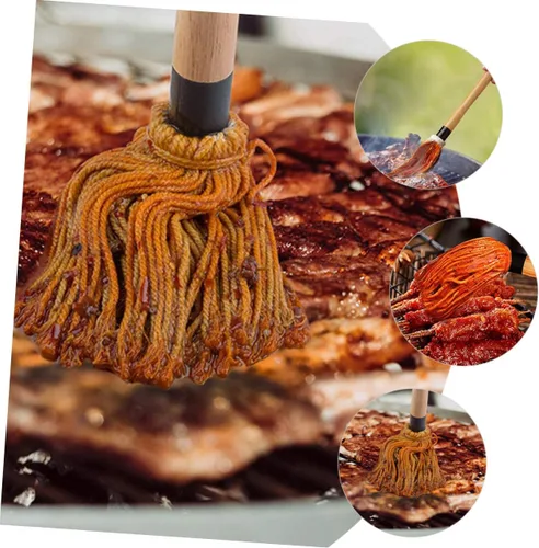 Miniatura 8 de ABOOFAN Juego de fregona para parrilla, cepillos de barbacoa para salsa Bbq Dipping Brush Basting Mop para asar material de madera de algodón