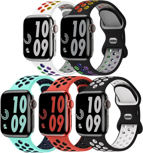 Miniatura 10 de 5 Pack de Correas Deportivas Compatibles con Apple Watch de 44mm 45mm 46mm 42mm 41mm 40mm 38mm 49mm para Hombres Mujeres, Correa de Muñeca