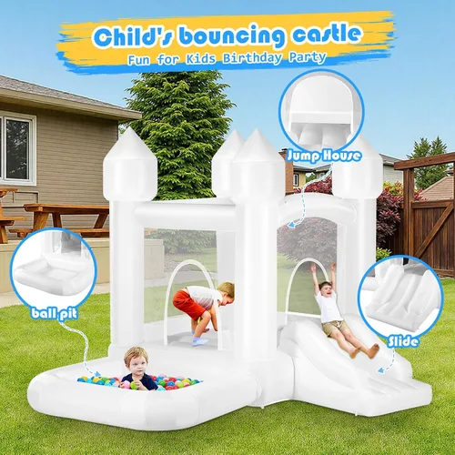 Miniatura 2 de Casa de rebote blanca para niños con bolas, casa inflable para interiores y exteriores, incluye soplador, fácil instalación, castillo animoso