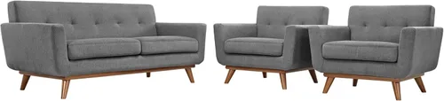 Miniatura 7 de Modway Engage - Sillón de una pieza tapizado con tela y sofá de dos piezas de estilo de mediados de siglo, Textil, Celeste