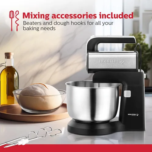 Miniatura 4 de Holstein Housewares - Batidora de mano y soporte de 5 velocidades, 250W de potencia con luz LED, en negro y acero inoxidable – Mezclador versátil